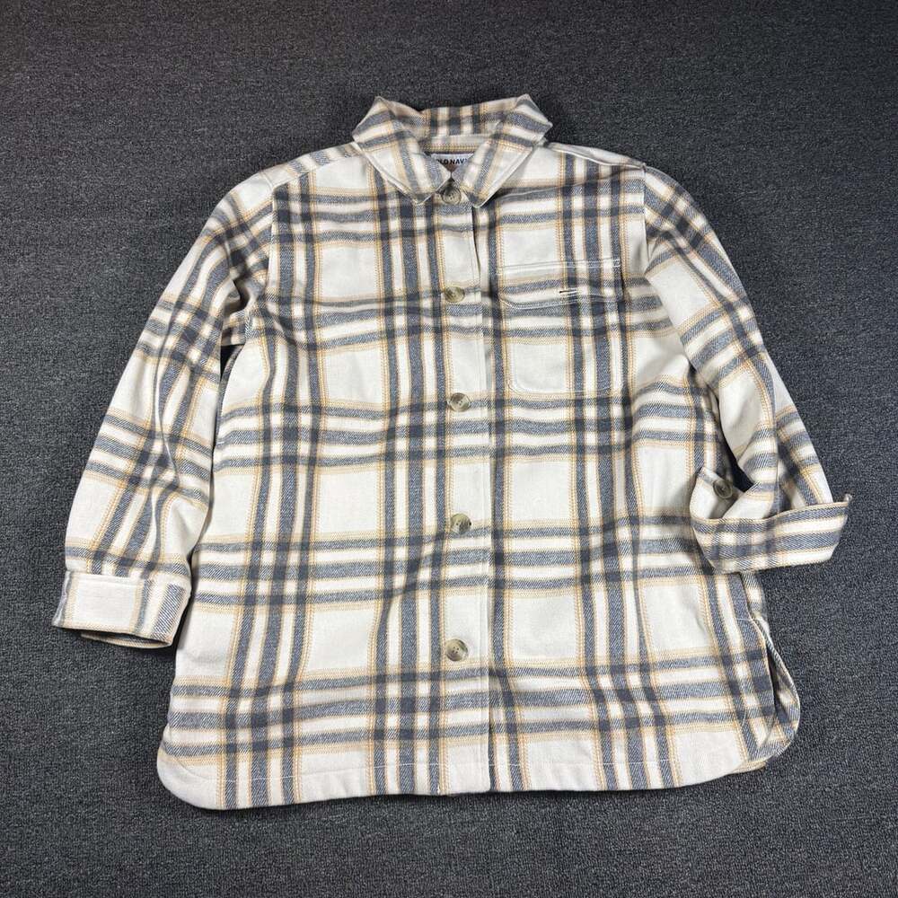 Old Navy Plaid Flannel Shirt Size L White Gray Tan